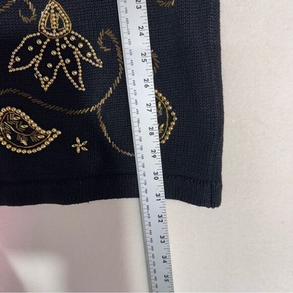 Studio Collection Vintage Black Sweater Mini dress Gold beaded tunic Sz M - Picture 5 of 8